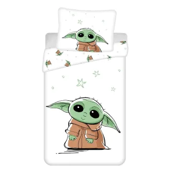 Lenjerie de pat pentru copii din bumbac pentru pat de o persoana 140x200 cm Star Wars Baby Yoda - Jerry Fabrics imagine