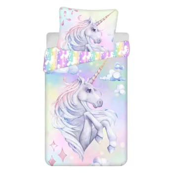 Lenjerie de pat pentru copii din bumbac pentru pat de o persoana 140x200 cm Unicorn 