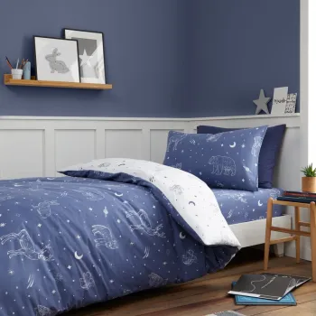 Lenjerie de pat pentru copii din flanela pentru pat de o persoana 135x200 cm Starlight Animals - Bianca imagine