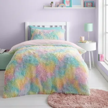 Lenjerie de pat pentru copii din microplus/cocolino pentru pat de o persoana 135x200 cm Rainbow Cuddly - Catherine Lansfield imagine