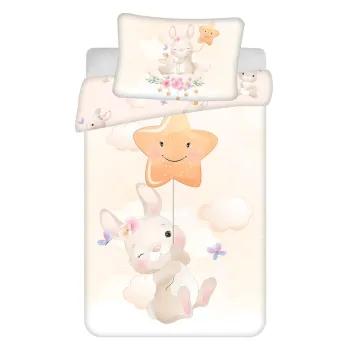 Lenjerie de pat pentru copii galbena din bumbac pentru patut 100x135 cm Bunny 
