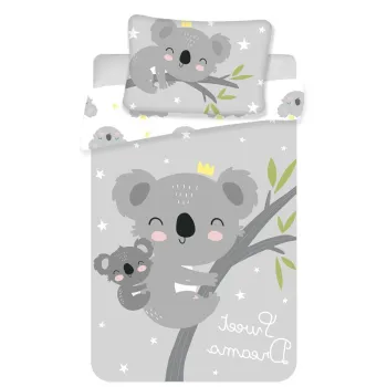 Lenjerie de pat pentru copii gri din bumbac pentru patut 100x135 cm Koala 