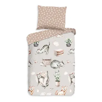 Lenjerie de pat pentru copii gri/maro din bumbac pentru patut 120x150 cm Catlife - Good Morning imagine