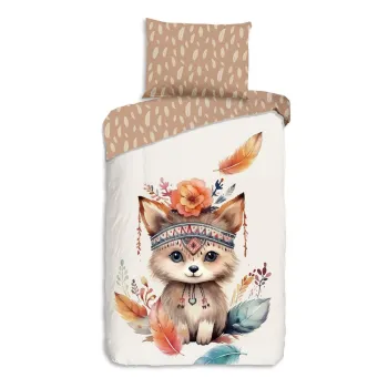 Lenjerie de pat pentru copii maro/bej din bumbac pentru pat de o persoana 140x200 cm Hay - Good Morning imagine