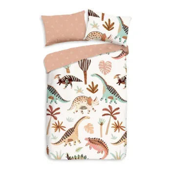 Lenjerie de pat pentru copii maro/bej din bumbac pentru patut 100x135 cm Dino - Good Morning imagine