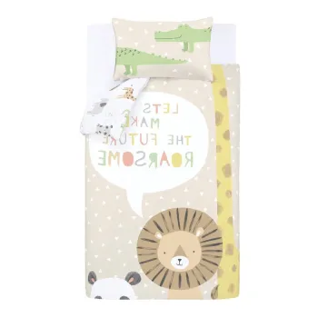 Lenjerie de pat pentru copii maro deschis pentru patut 120x150 cm Roarsome Animals - Catherine Lansfield imagine