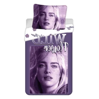 Lenjerie de pat pentru copii mov din bumbac pentru pat de o persoana 200x140 cm Billie Eilish - Jerry Fabrics imagine