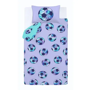 Lenjerie de pat pentru copii mov/turcoaz pentru pat dublu 200x200 cm Tie Dye Football - Catherine Lansfield imagine