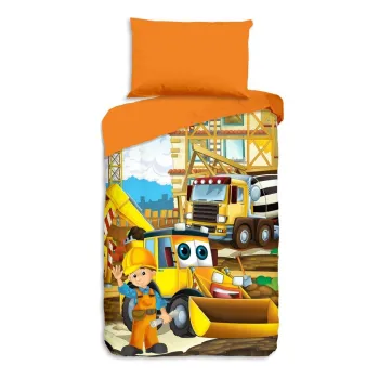Lenjerie de pat pentru copii portocalie din bumbac pentru pat de o persoana 140x200 cm Building - Good Morning imagine