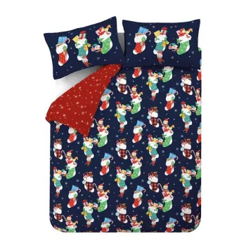 Lenjerie de pat pentru copii rosie-albastra pentru pat dublu 200x200 cm Christmas Elves - Catherine Lansfield imagine