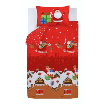 Lenjerie de pat pentru copii rosie pentru patut 120x150 cm Santa's Christmas Presents - Catherine Lansfield imagine