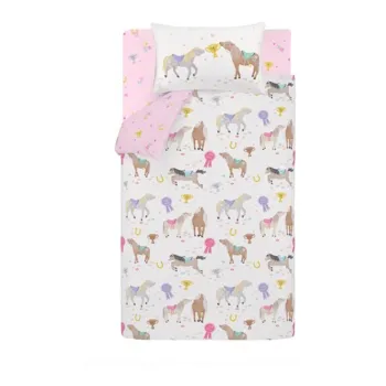 Lenjerie de pat pentru copii roz/crem pentru pat de o persoanA135x200 cm Happy Horses aEURCatherine Lansfield imagine