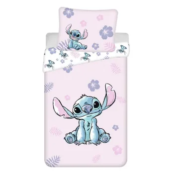Lenjerie de pat pentru copii roz-deschis din bumbac pentru pat de o persoana 140x200 cm Lilo & Stitch 