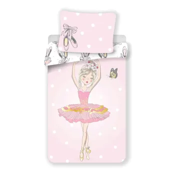 Lenjerie de pat pentru copii roz din bumbac pentru pat de o persoana 140x200 cm Ballerina - Jerry Fabrics imagine
