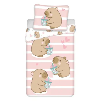 Lenjerie de pat pentru copii roz din bumbac pentru pat de o persoana 140x200 cm Kapybara - Jerry Fabrics imagine