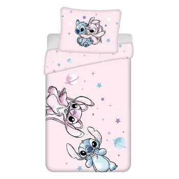 Lenjerie de pat pentru copii roz din bumbac pentru pat de o persoana 140x200 cm Lilo a Stitch 