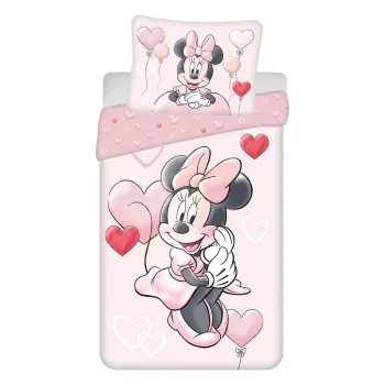 Lenjerie de pat pentru copii roz din bumbac pentru pat de o persoana 140x200 cm Minnie 