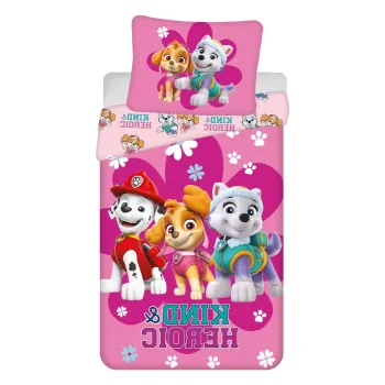 Lenjerie de pat pentru copii roz din bumbac pentru pat de o persoana 140x200 cm Paw Patrol 