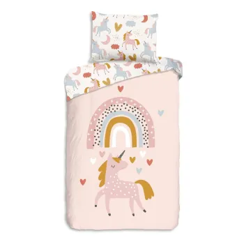 Lenjerie de pat pentru copii roz din bumbac pentru pat de o persoana 140x200 cm Unilove - Good Morning imagine
