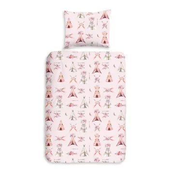 Lenjerie de pat pentru copii roz din bumbac pentru patut 100x135 cm Boho - Good Morning imagine
