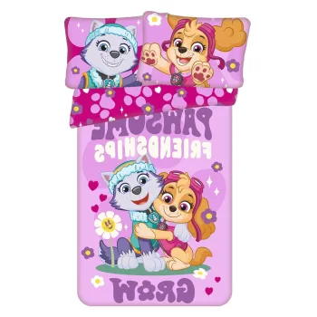 Lenjerie de pat pentru copii roz din bumbac pentru patut 100x135 cm Paw Patrol 