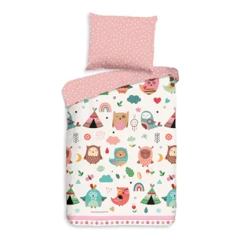 Lenjerie de pat pentru copii roz din bumbac pentru patut 100x135 cm Wise - Good Morning imagine