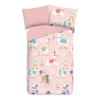 Lenjerie de pat pentru copii roz din flanela pentru pat de o persoana 140x200 cm Ladida - Good Morning imagine