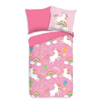 Lenjerie de pat pentru copii roz din microfibra pentru pat de o persoana 140x200 cm - Good Morning imagine