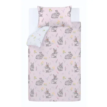 Lenjerie de pat pentru copii roz pentru patut 120x150 cm Bunny Tails Ditsy Flowers - Catherine Lansfield imagine