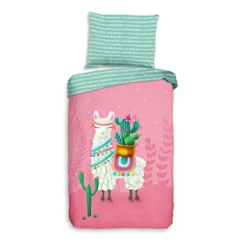 Lenjerie de pat pentru copii roz/turcoaz din bumbac pentru pat de o persoana 140x200 cm Lalama - Good Morning imagine