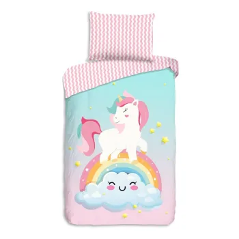 Lenjerie de pat pentru copii roz/turcoaz din bumbac pentru pat de o persoana 140x200 cm Sweety - Good Morning imagine