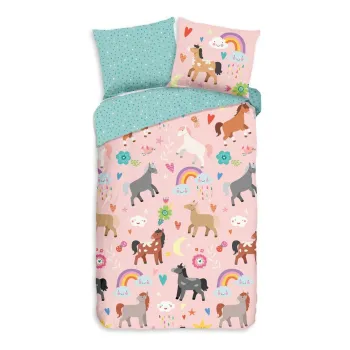 Lenjerie de pat pentru copii roz/turcoaz din bumbac pentru pat de o persoana/extinsa 140x220 cm Horses - Good Morning imagine