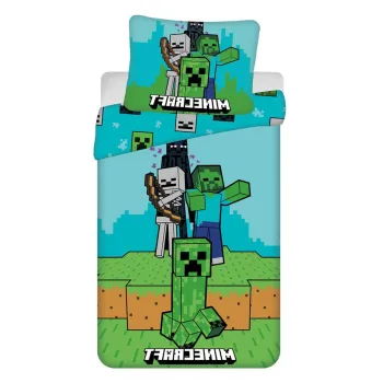 Lenjerie de pat pentru copii verde/albastra din bumbac pentru pat de o persoana 140x200 cm Minecraft 