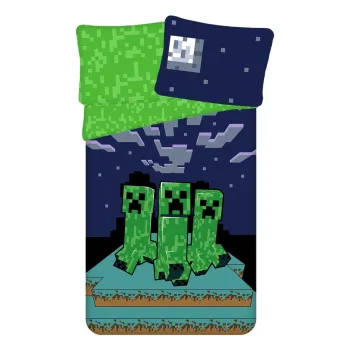 Lenjerie de pat pentru copii verde/albastra din bumbac pentru pat de o persoana 140x200 cm Minecraft 
