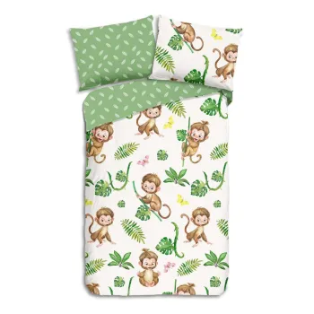Lenjerie de pat pentru copii verde/bej din bumbac pentru pat de o persoana 140x200 cm Play - Good Morning imagine
