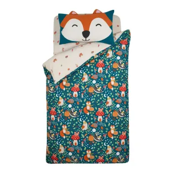 Lenjerie de pat pentru copii verde/bej pentru pat dublu 200x200 cm Fox and Woodland Friends - Catherine Lansfield imagine
