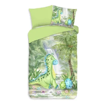 Lenjerie de pat pentru copii verde din bumbac pentru pat de o persoana/extinsa 140x220 cm Dani - Good Morning imagine