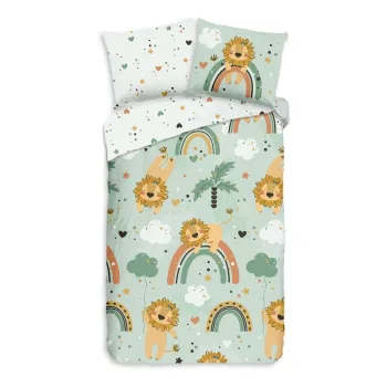 Lenjerie de pat pentru copii verde din bumbac pentru pat de o persoana/extinsa 140x220 cm Lions - Good Morning imagine