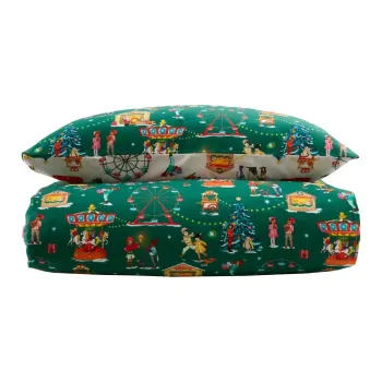 Lenjerie de pat pentru copii verde din bumbac pentru pat dublu 200x200 cm Christmas Fairground - Belle & Boo imagine