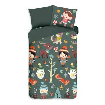 Lenjerie de pat pentru copii verde-inchis din bumbac pentru pat de o persoana/extinsa 140x220 cm Fun - Good Morning imagine