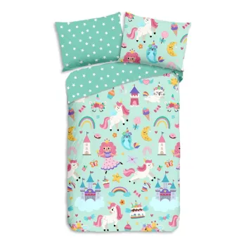 Lenjerie de pat pentru copii verde-menta din bumbac pentru pat de o persoana 140x200 cm Fantastic - Good Morning imagine