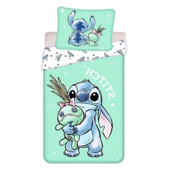 Lenjerie de pat pentru copii verde-menta din bumbac pentru pat de o persoana 140x200 cm Lilo & Stitch 