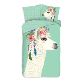 Lenjerie de pat pentru copii verde-menta din bumbac pentru pat de o persoana/extinsa 140x220 cm Joey - Good Morning imagine