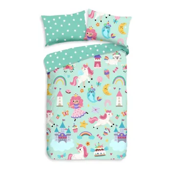 Lenjerie de pat pentru copii verde-menta din bumbac pentru patut 100x135 cm Fantastic - Good Morning imagine