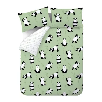 Lenjerie de pat pentru copii verde pentru pat dublu 200x200 cm Panda Paws - Catherine Lansfield imagine