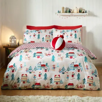 Lenjerie de pat pentru pat de o persoana 135x200 cm Christmas Mouse Town - Catherine Lansfield imagine