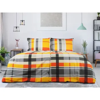 Lenjerie de pat portocalie din tesatura crep pentru pat de o persoana 140x200 cm Orabge Kube - B.E.S. imagine