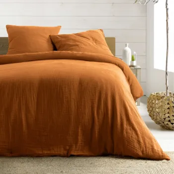 Lenjerie de pat portocalie/maro din muselina pentru pat dublu/extinsa 240x220 cm Angelia - douceur d'interieur imagine