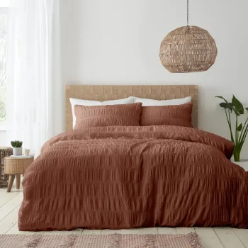 Lenjerie de pat portocalie pentru pat de o persoana 135x200 cm Seersucker - Catherine Lansfield imagine