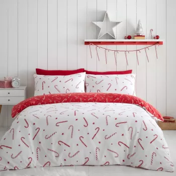 Lenjerie de pat rosie-alba din microplus pentru pat dublu-extinsa 230x220 cm Candy Cane - Catherine Lansfield imagine
